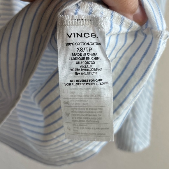 Vince Blue & White Pencil Stripe Dolman Sleeve Crewneck Cotton Top XS - Picture 6 of 9